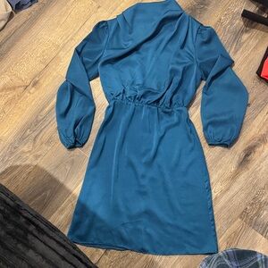 Teal Long Sleeve Elastic Waist Dress